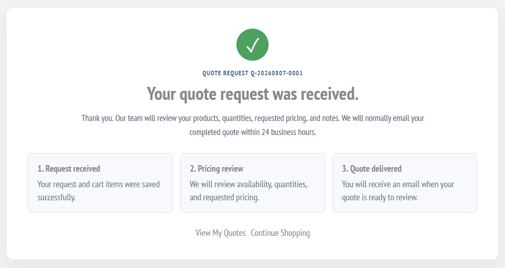 Quote request received confirmation