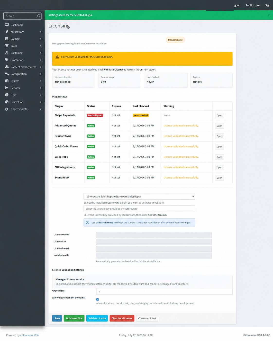 NotConfigured license status before validation