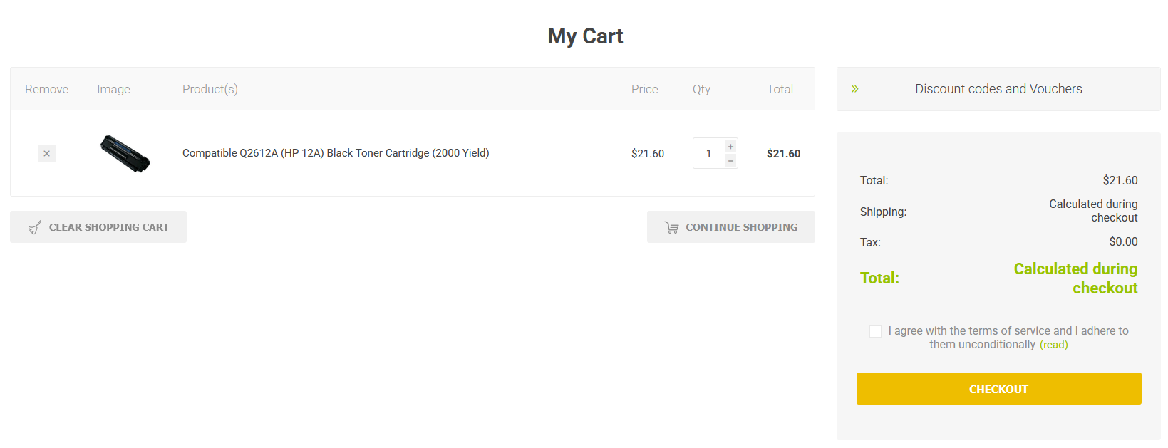 Product from Quick Order Forms Free added to nopCommerce cart