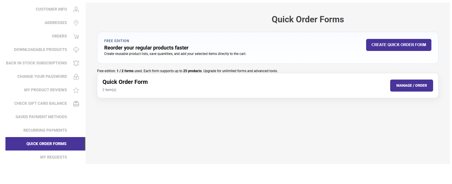 Quick Order Forms Free customer list in nopCommerce