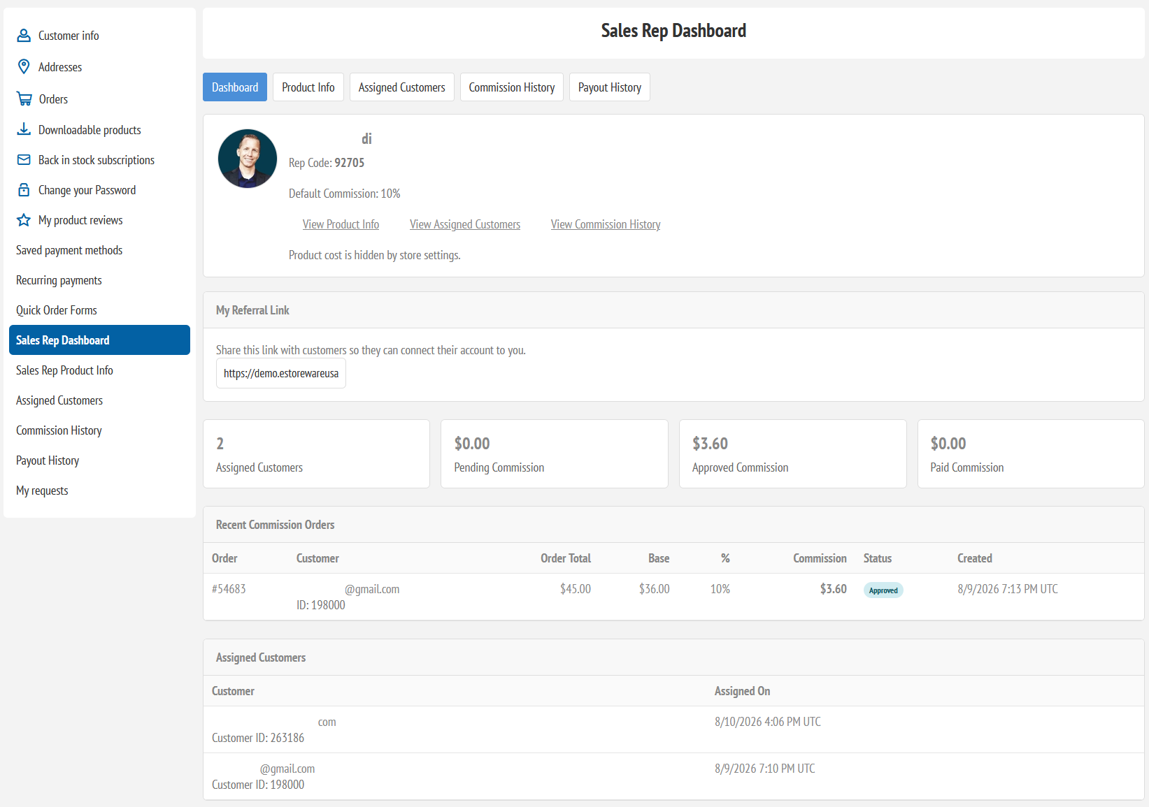 Sales Reps dashboard and portal workflow