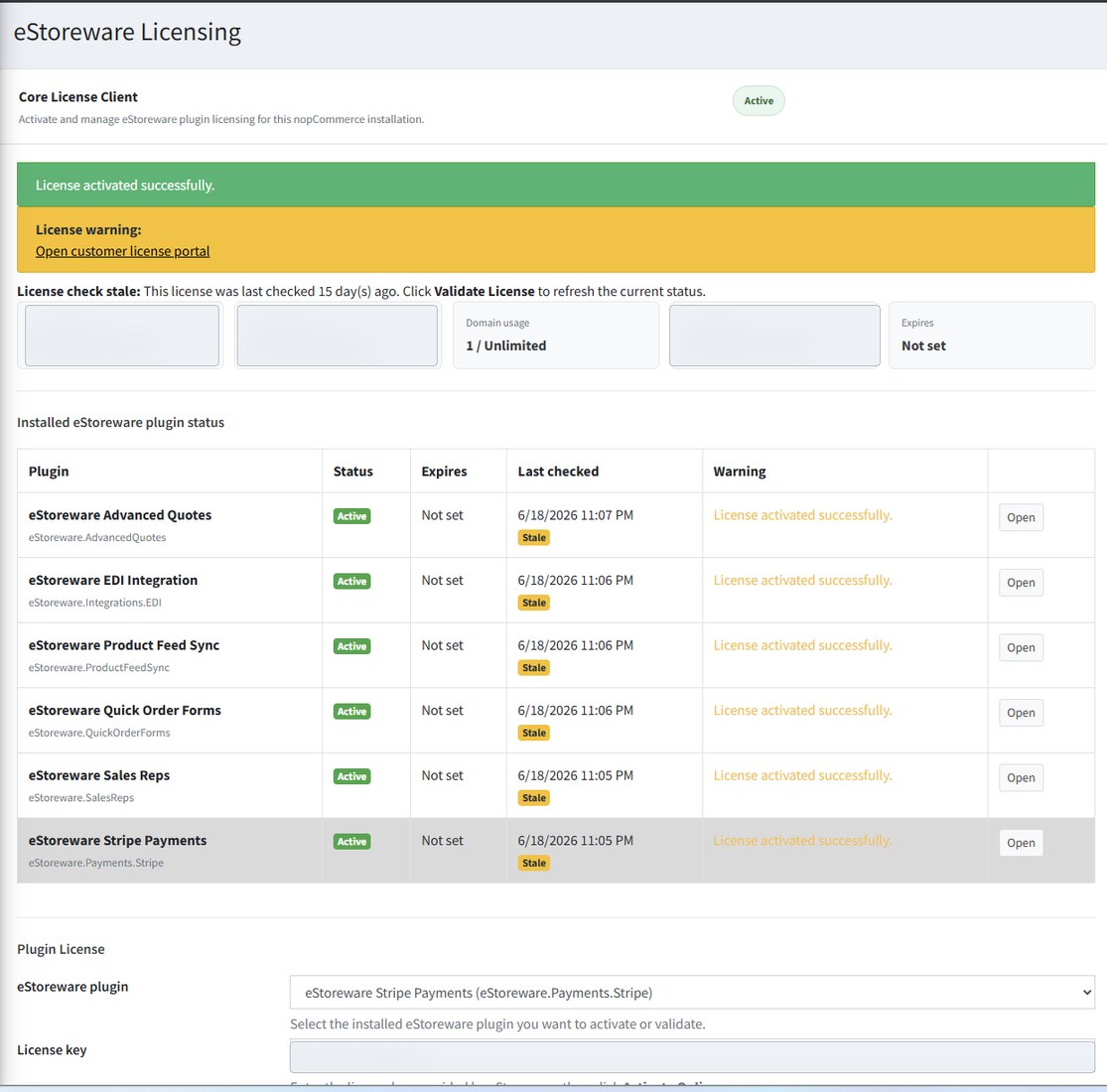 License status overview
