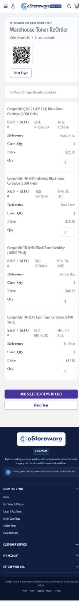 Mobile public Quick Order Form