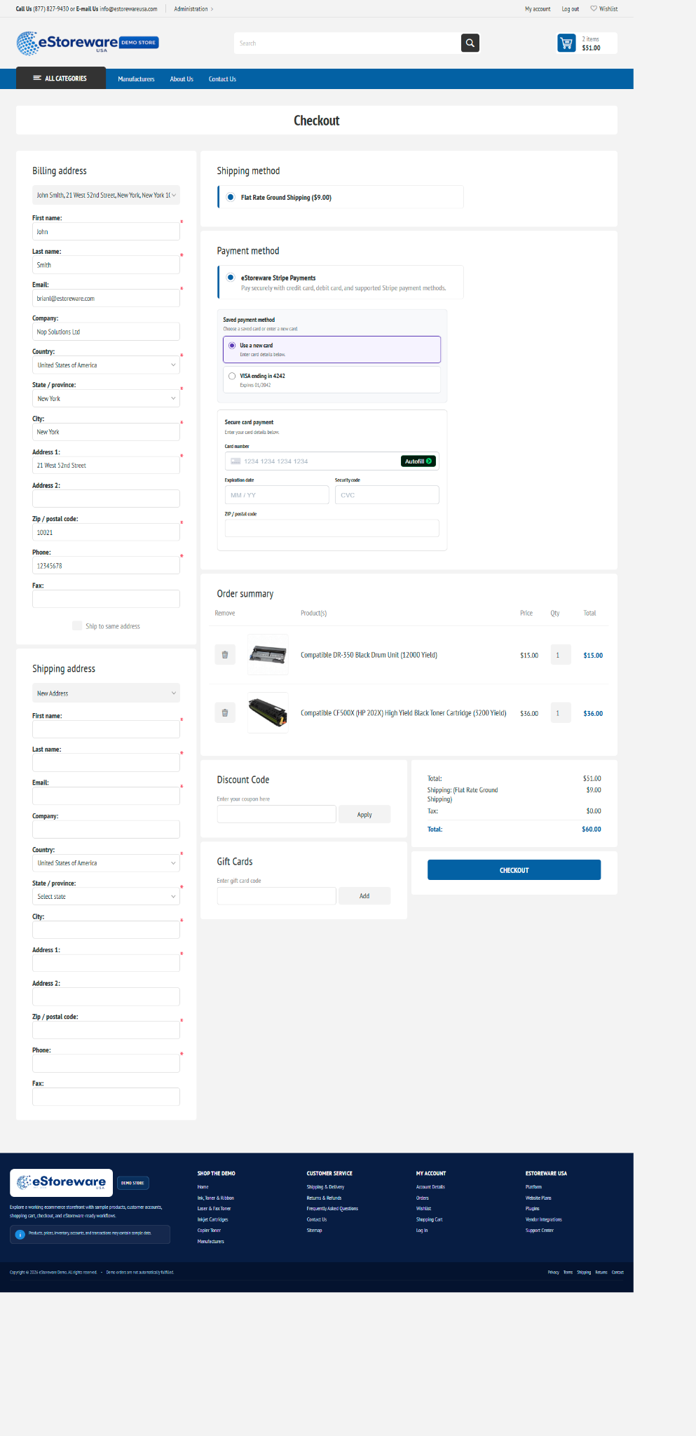 Complete desktop One Page Checkout from the header through the footer
