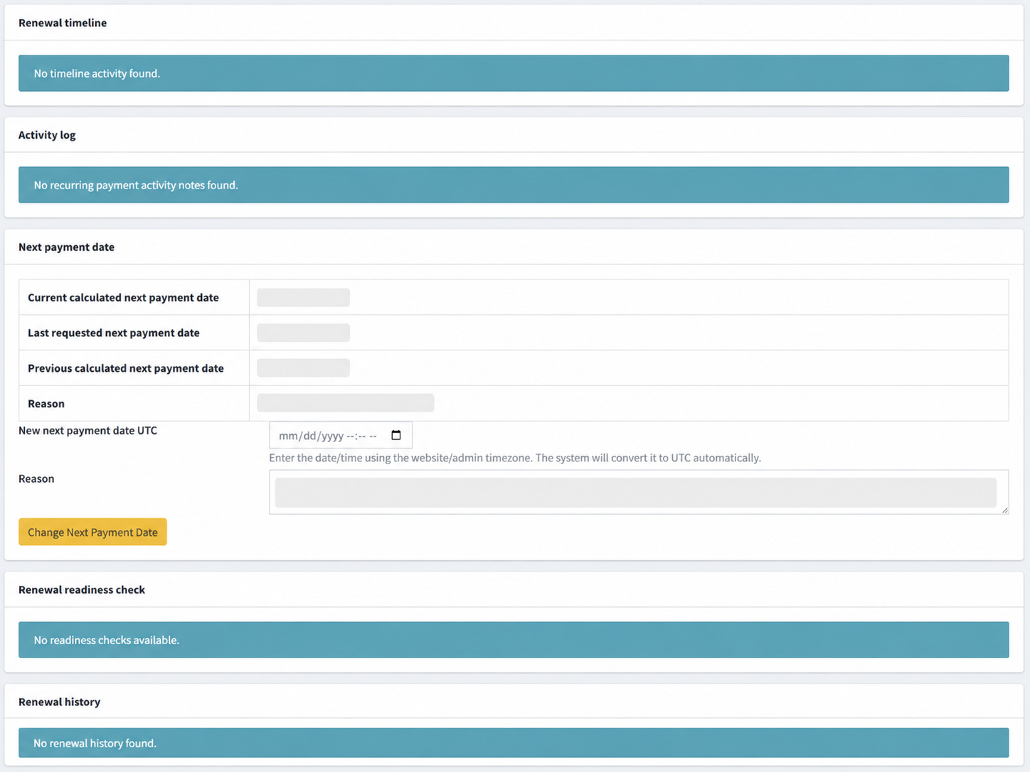 Recurring next payment date settings